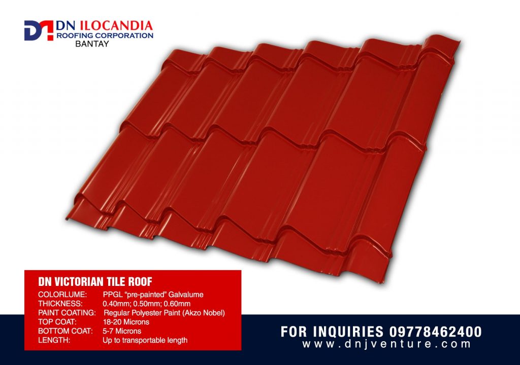 The DN Victorian Tile Roof with various thickness profiles from DN Ilocandia- Bantay is best used for residential buildings, hotels and resorts. This also mimics clay tiles and is budget friendly.