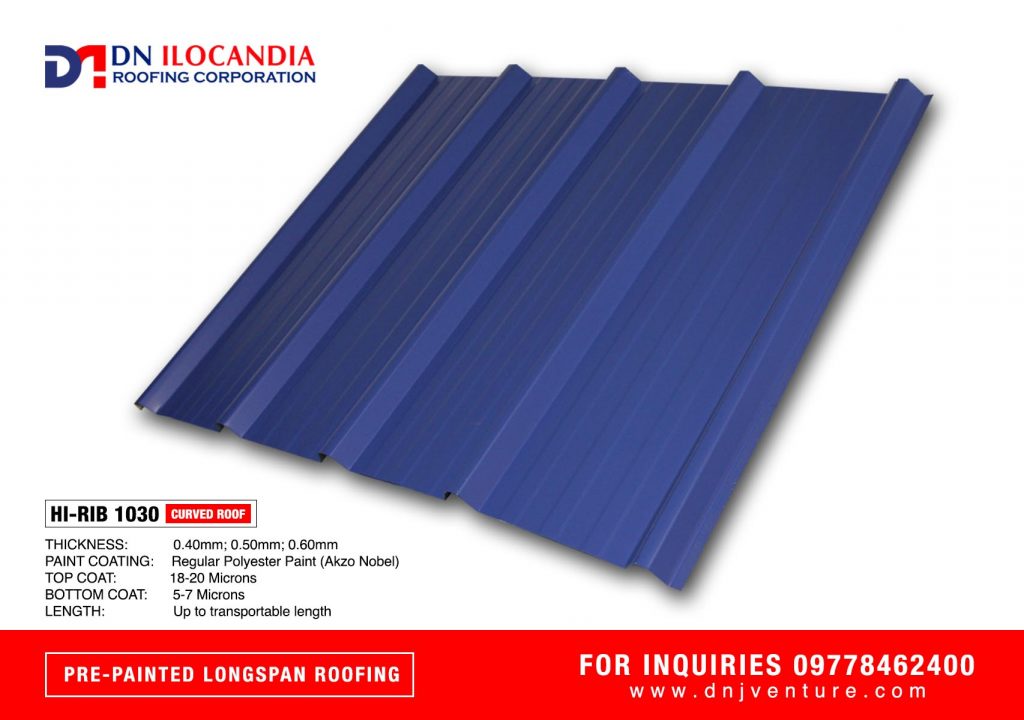 The DN Hi-Rib 1030 is available in DN Ilocandia Roofing Corporation and best used for Commercial, Residential & Institutional Buildings.