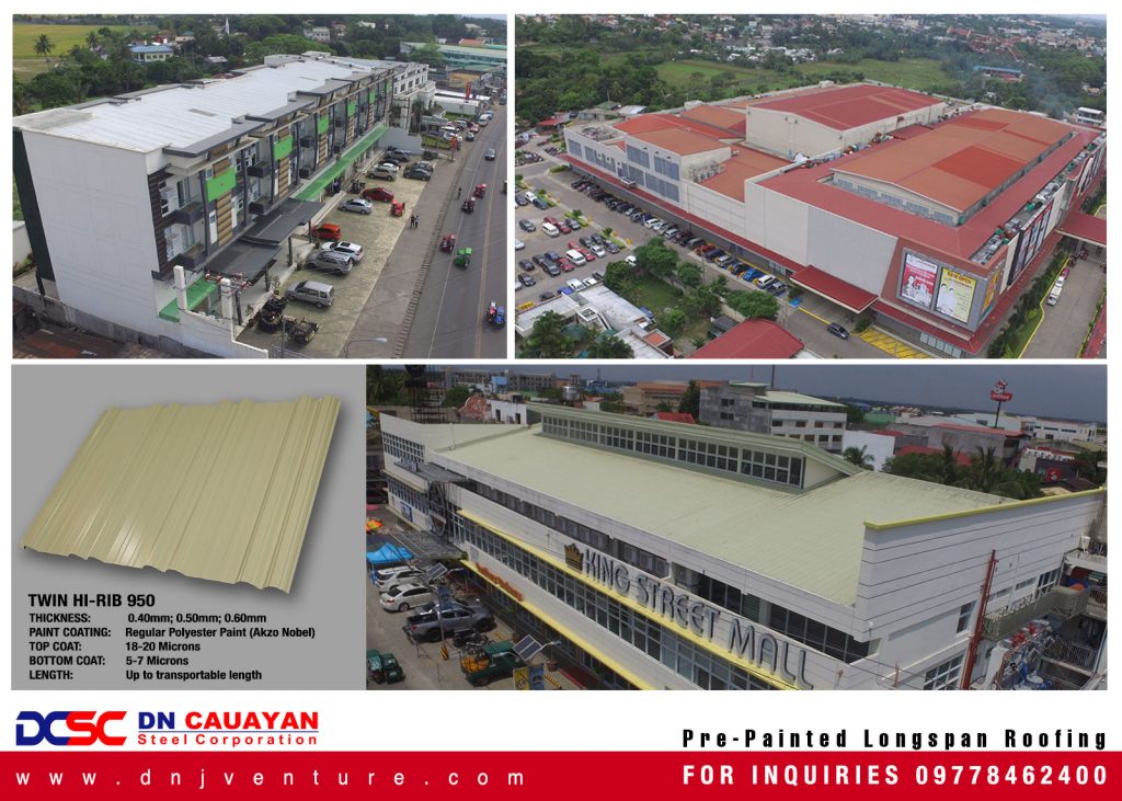 These are the finished projects of DN Cauayan Steel Corporation using DN Twin Hi-Rib 950. Best recommended for all types of projects and is available in various colors and thicknesses.