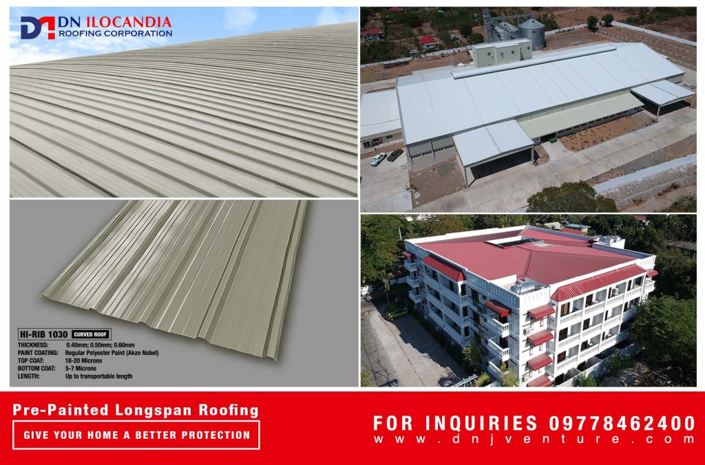 The DN Hi-Rib 1030 is best used for Commercial, Residential & Institutional Buildings. It is readily available in our DN Ilocandia Roofing Corporation.