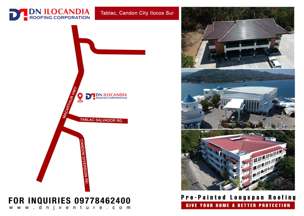 DN Ilocandia Roofing Corporation is located Tablac Candon City, Ilocos Sur. You may contact us at 0977 846 2400 for inquiries.