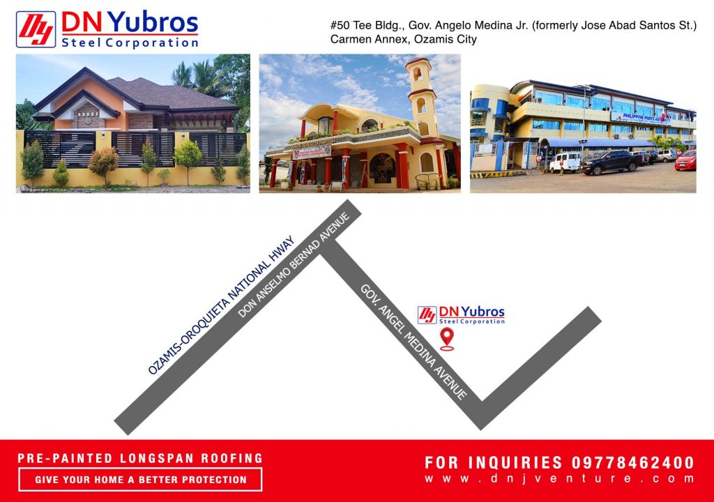 DN Yubros Steel Corporation Ozamis is located at Tee Building, Ozamiz City. A satellite office of DN Yubros Steel Corporation Dipolog. You may contact us at 0977 846 2400 for inquiries.