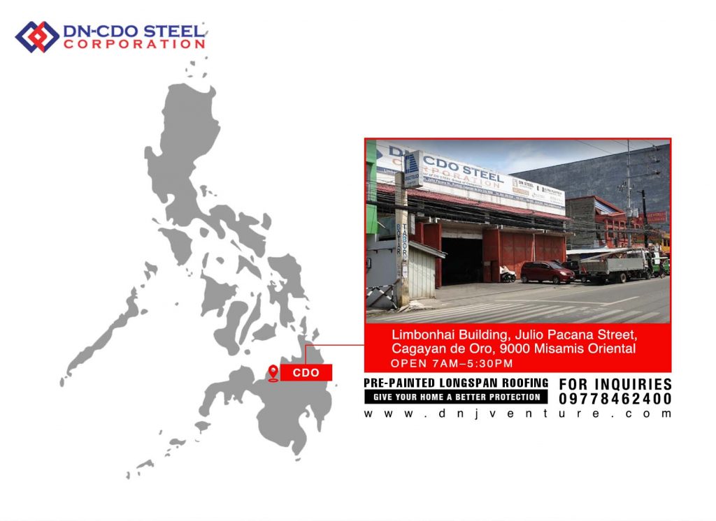 DN CDO Steel Corporation is located at Limbonhai Building, Cagayan De Oro City. You may contact us at 0977 846 2400 for inquiries.