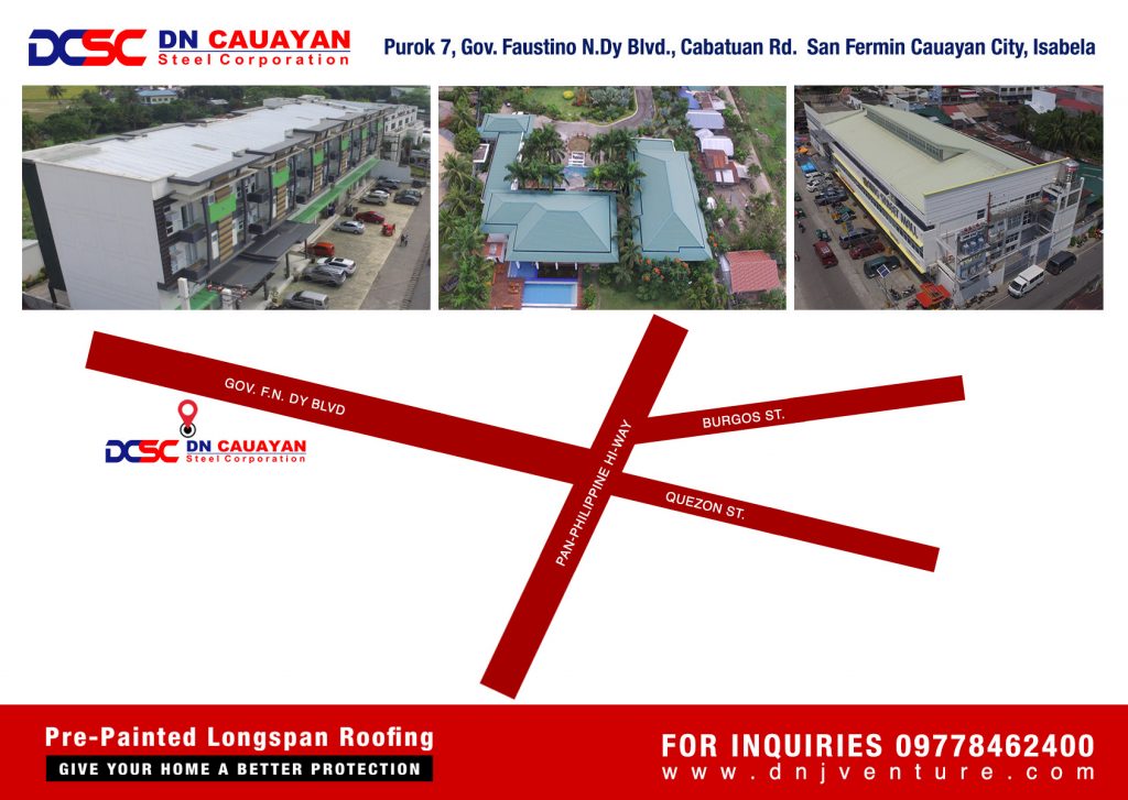 DN Cauayan Steel Corporation is located at Wellington Building Cauayan City, Isabela. You may contact us at 0977 846 2400 for inquiries.
