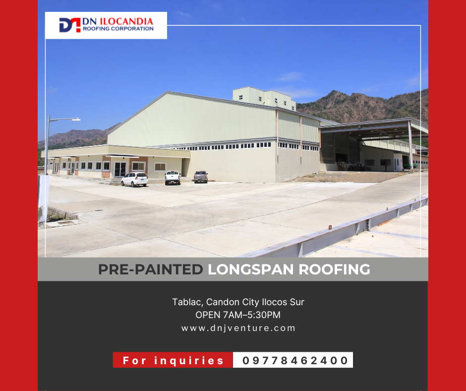 The Ilocos Feedmill Warehouse and Offices located in Brgy. Labut, Santa, Ilocos Sur is a finished project of DN Ilocandia Roofing Corporation using DN Twin Hi-Rib 950, DN Rib 25, DN Hi-Rib 1030, Imac Skylight and Spanflex 150.