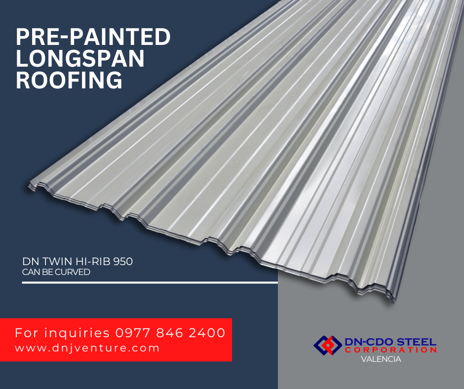 DN Steel's Twin Hi-Rib 950 roof is a fast selling profile not only in NCR but also in our DN Valencia a satellite office of DN-CDO Steel Corporation. This is best recommended for roofing with a 3°-5° low-sloped and up to more than 20 meters in length.