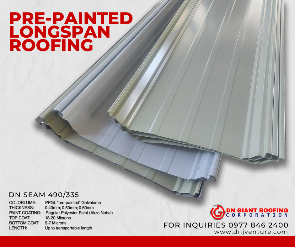 One of DN Steel’s fast selling profile is DN SEAM 490. Feasible to use for almost flat roof slope and for panels more than 30 mts in length. Comes in various colors to choose from. Available in DN Giant Roofing Corporation.