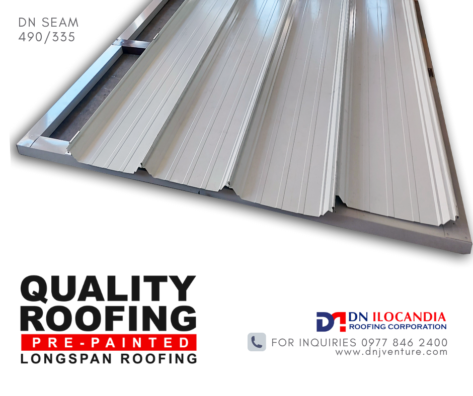 DN Seam 490/335 profile is best recommended for more than 50 mts roof length and Slope even at 3 degree. Available in DN Ilocandia Roofing Corporation – Satellite office Bantay and various branches nationwide.