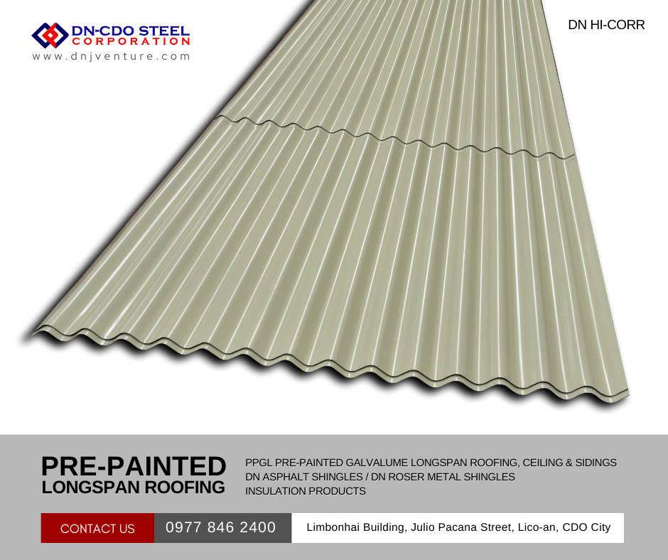 DN Hi Corr is available in different thicknesses and colors. It is also one of the most economical roof profile recommended in the market. Available in DN CDO Steel Corporation located at Limbonhai Building, Julio Pacana Street, Lico-an, CDO City. 